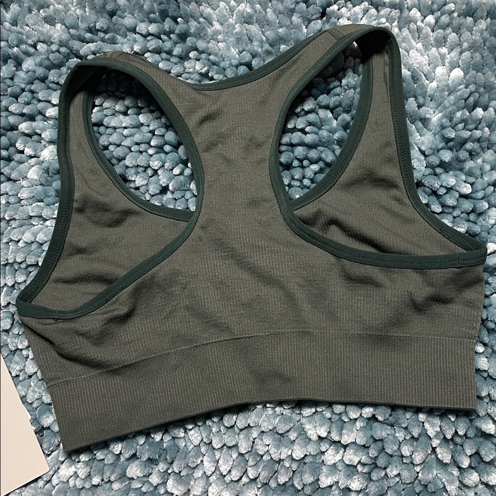 Zella size Small Olive Color Razor Back Ribbed Sports Bra - Picture 5 of 5